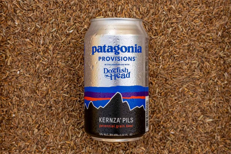 A can of Patagonia Provisions x Dogfish Head Kernza Pils. We spoke with Dogfish Head's founder Sam Calagione and The Land Institute to talk about the eco-friendly beer with the new Kernza perennial grain.