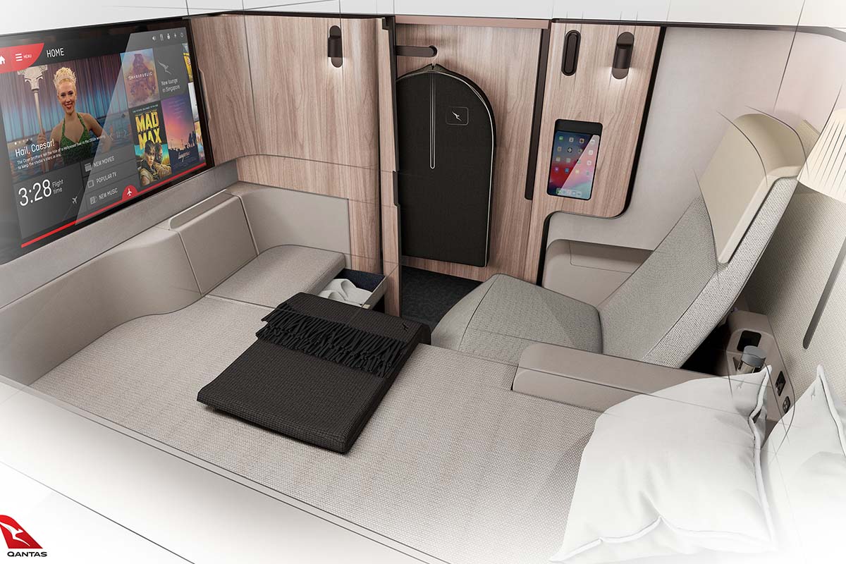 The first-class suites on Qantas's new "Project Sunrise" flights, which are scheduled to launch in 2025 and connect any major city to Australia in one direct flight