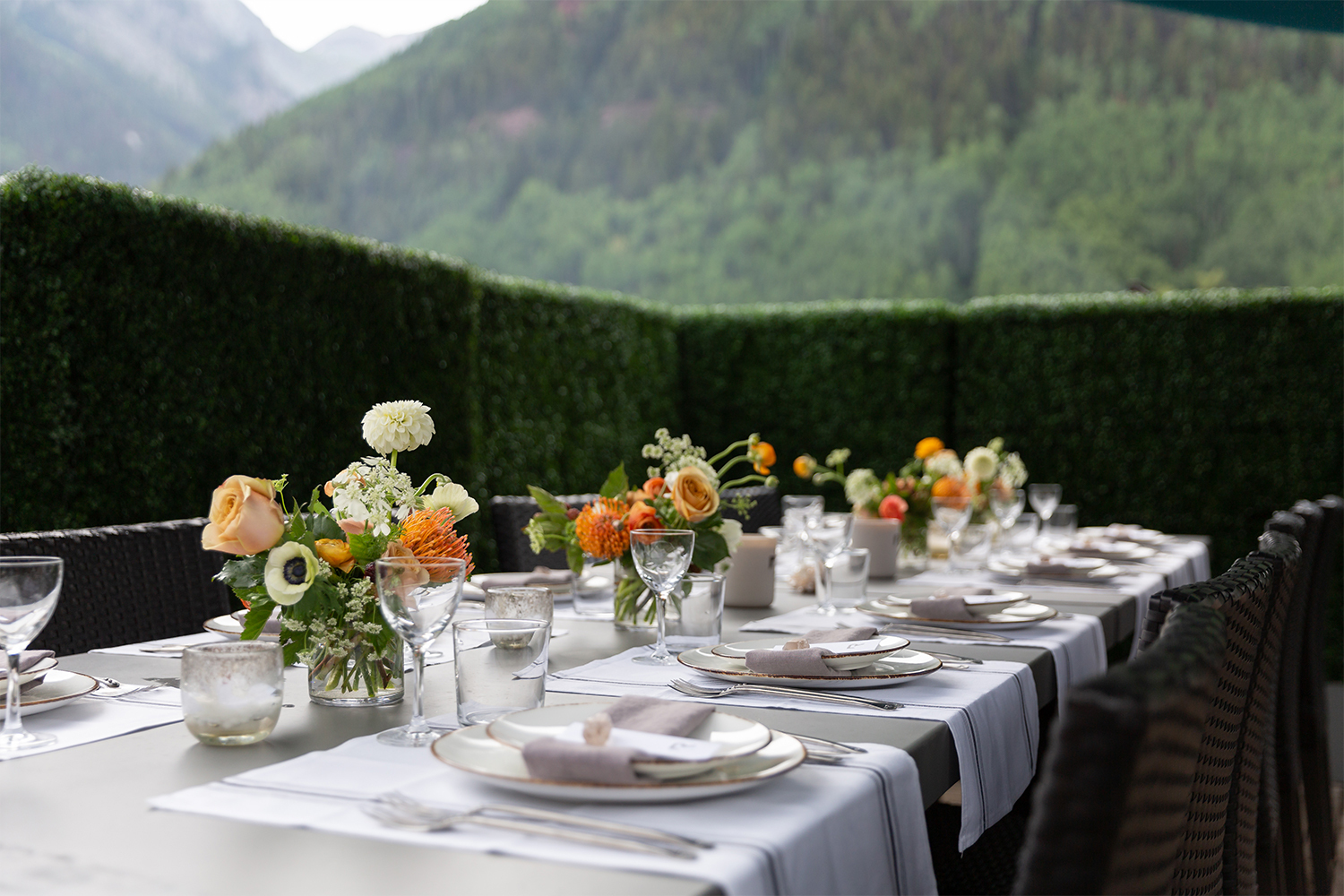 A communal table from meals at Reset, a new luxury trekking retreat in Telluride, Colorado that launched in May 2022
