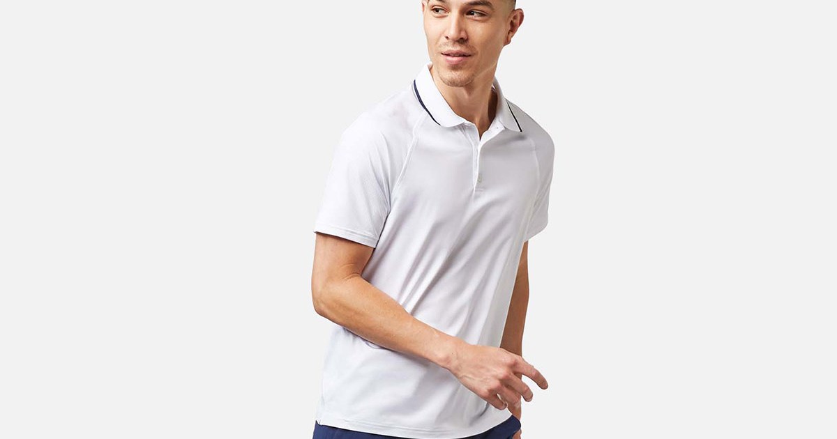 Man in Rhone Temp Zone Golf Polo, now on sale