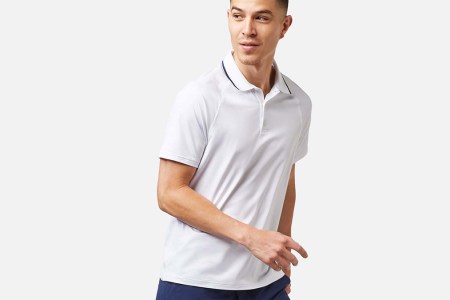 Man in Rhone Temp Zone Golf Polo, now on sale