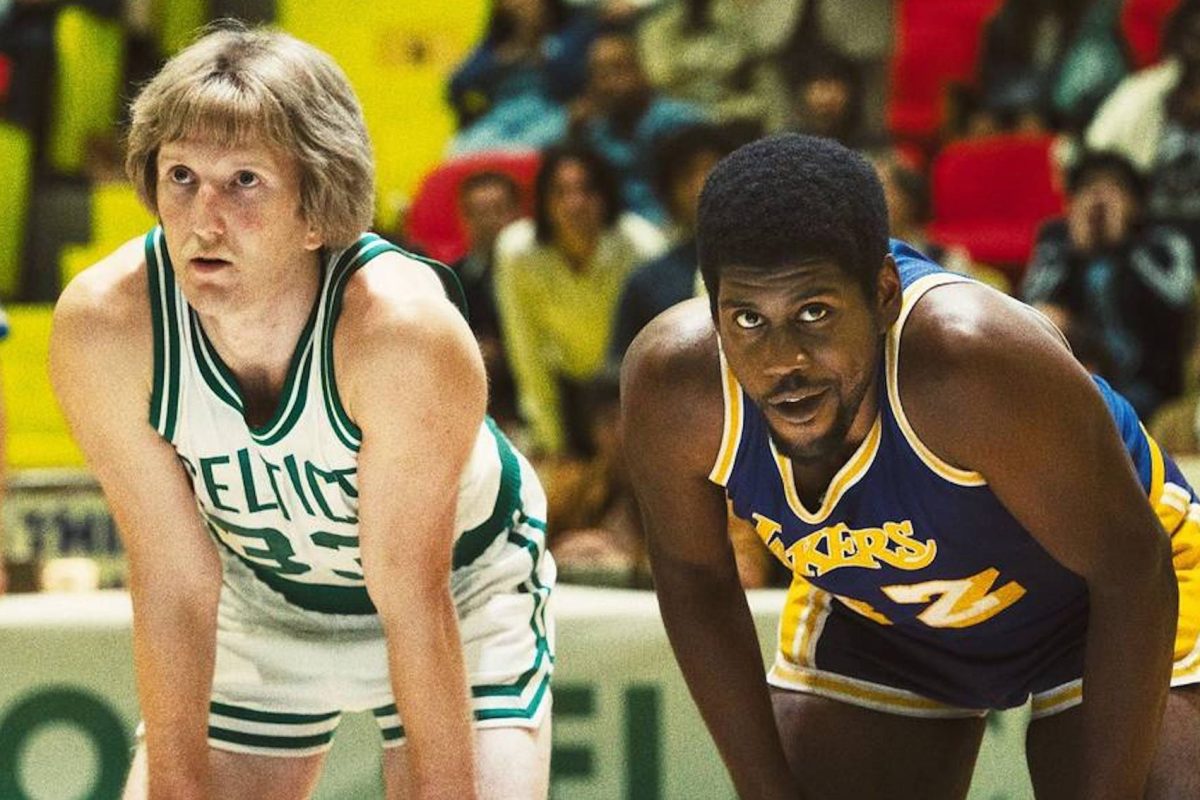Sean Small's Larry Bird lines up next to Quincy Isaiah's Magic Johnson in "Winning Time."