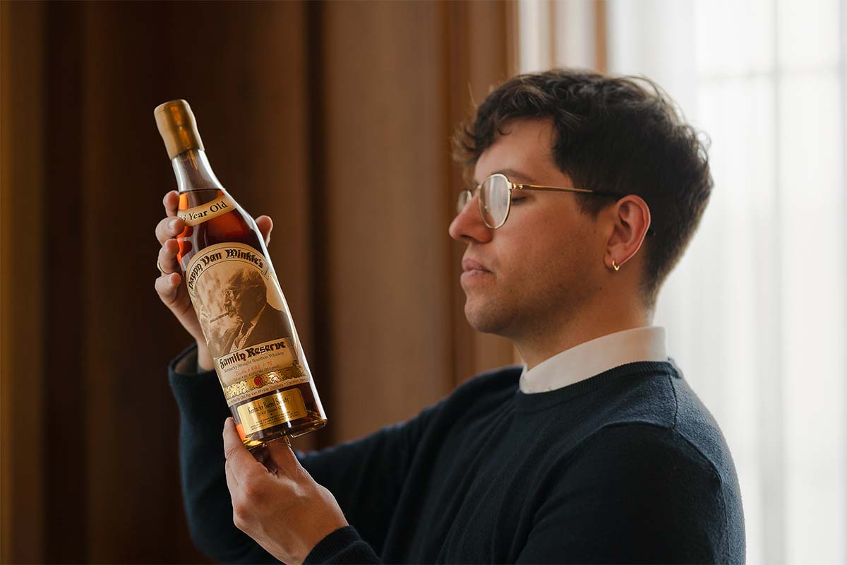Joe Wilson examining the Pappy Van Winkle 1984 Family Reserve 23 Year Old Single Barrel selected by the Kentucky Barrel Society