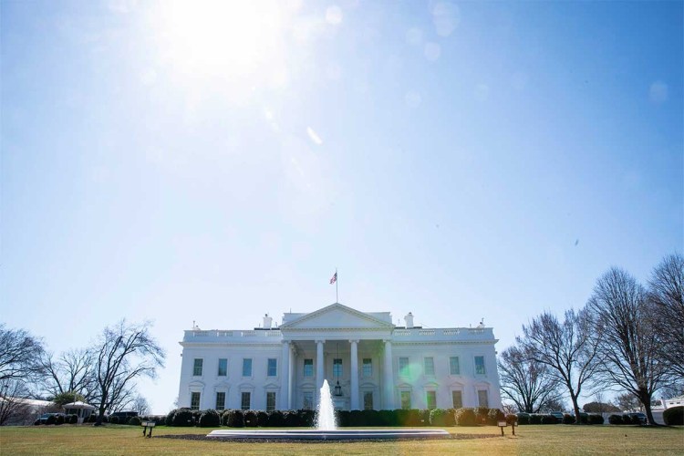 The exterior of the White House is seen from the North Lawn on March 7, 2021 in Washington, DC.