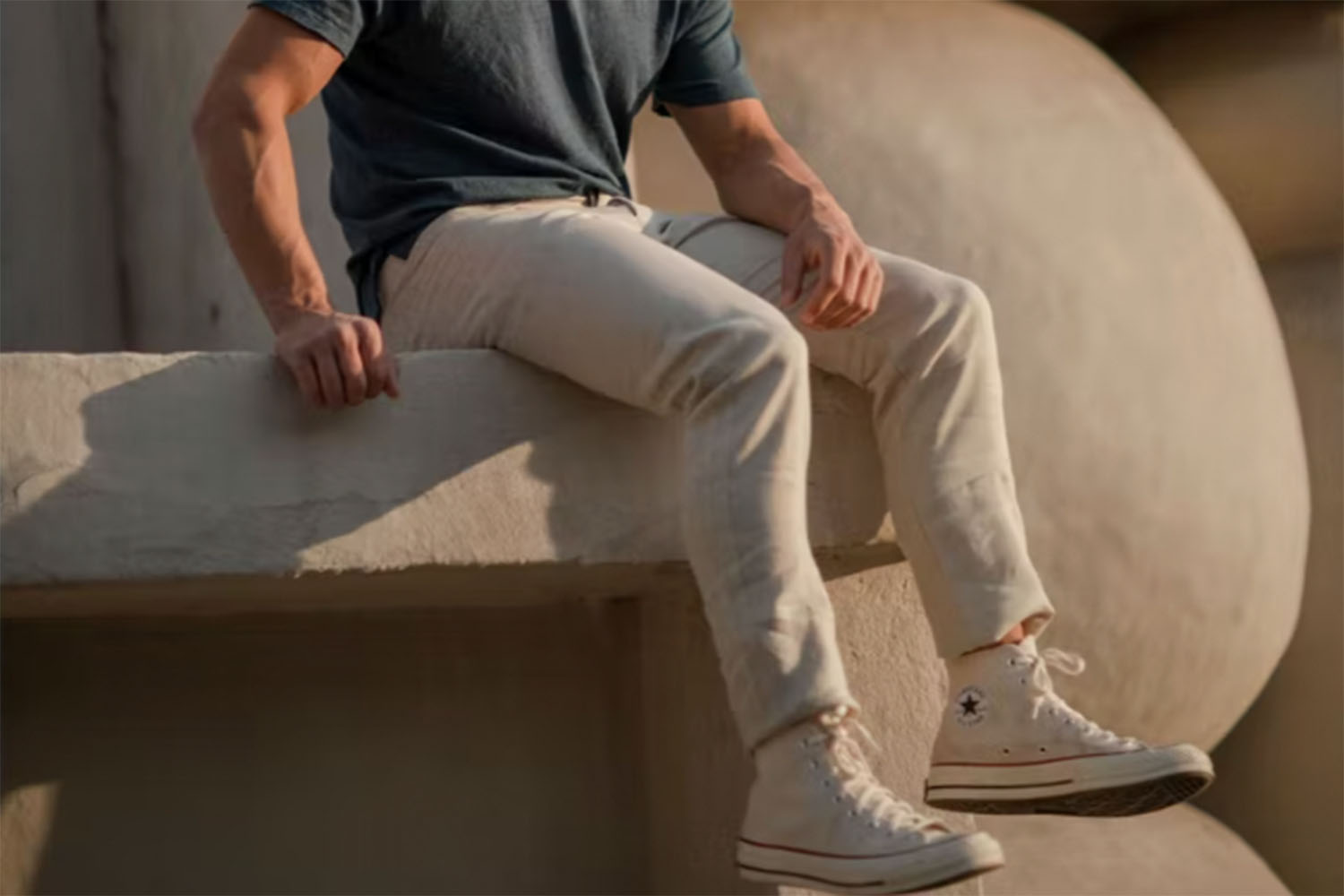 a model shot of the Alex Crane white linen pants