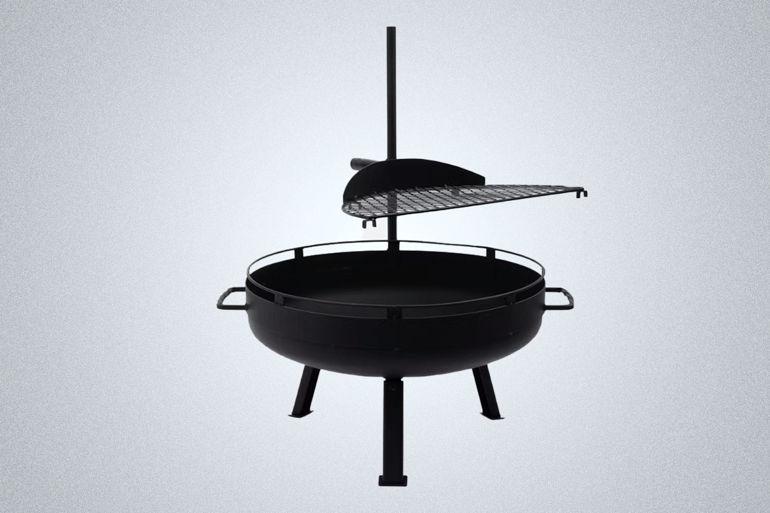a black outdoor grill from backbone on a grey background