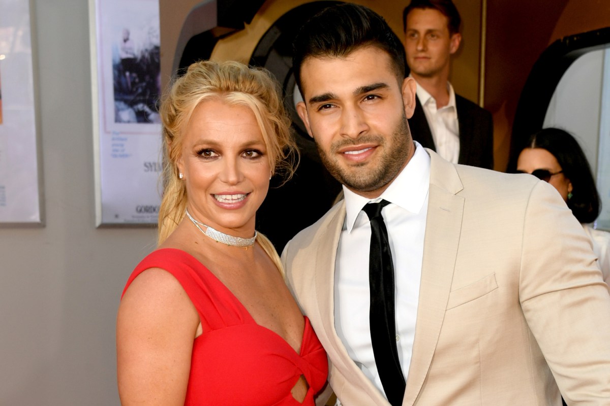Britney Spears and Sam Asghari, who wed last week, attend the premiere of Sony Pictures' "One Upon A Time...In Hollywood" at the Chinese Theatre on July 22, 2019 in Hollywood, California.