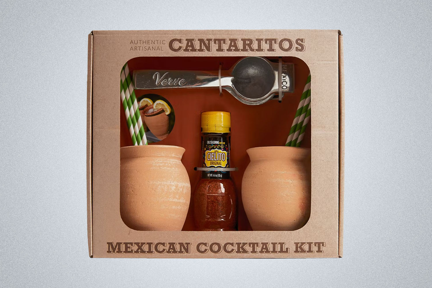 A mexican cocktail kit on a grey background