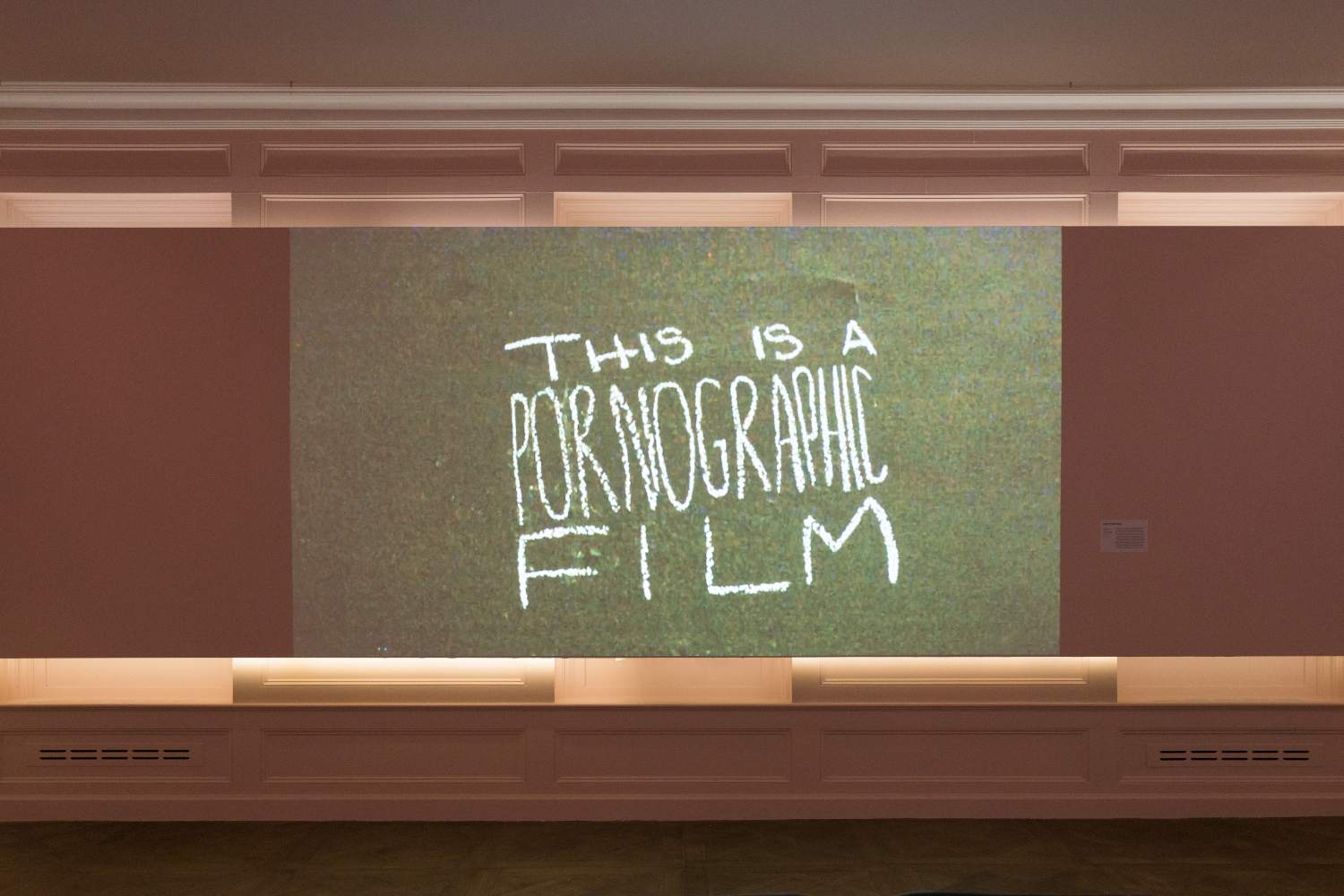 A screen reads "This Is A Pornographic Film," part of the F*ck Art Exhibit at the Museum of Sex