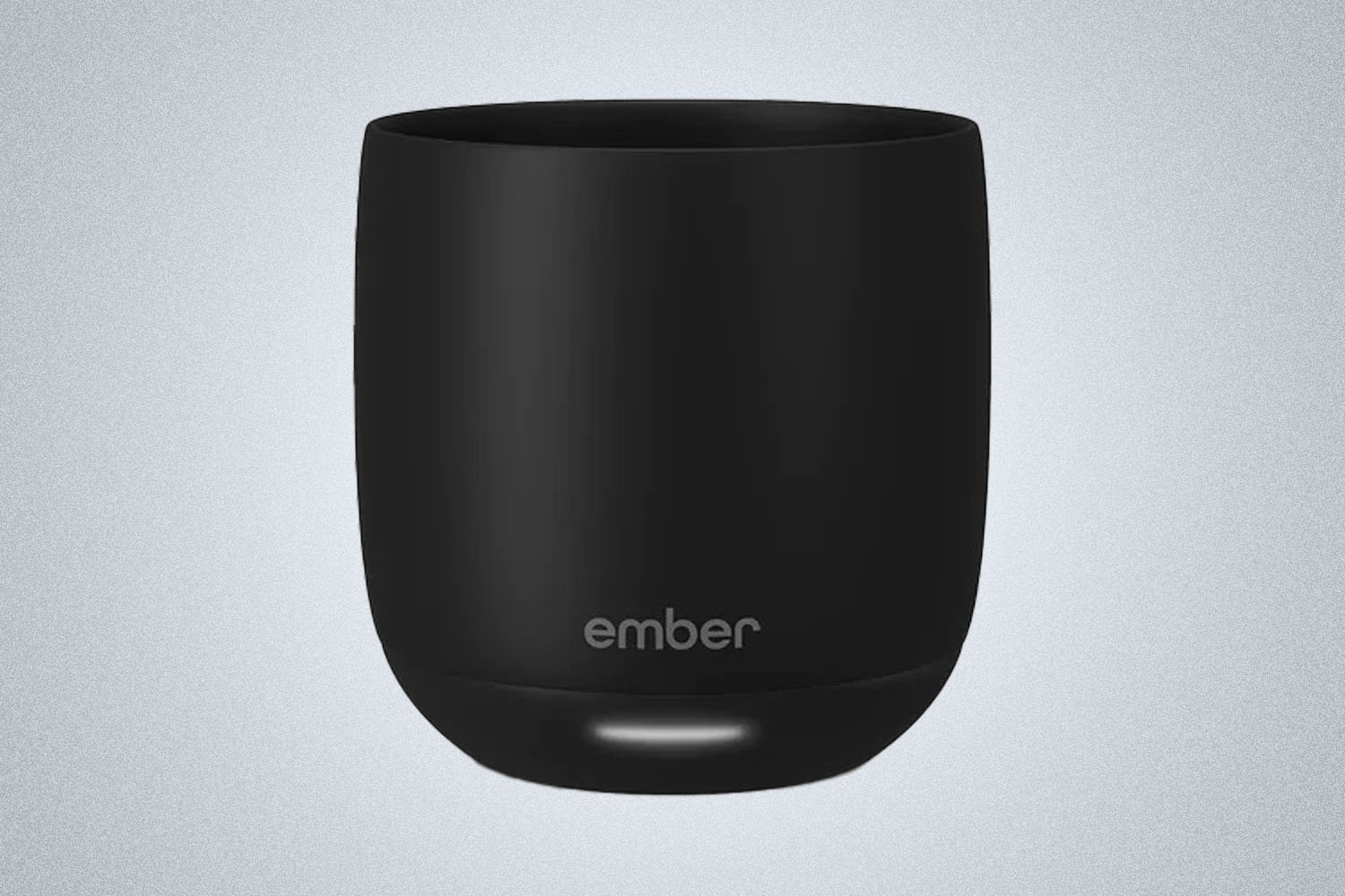 a black cup with the Ember logo on a grey background