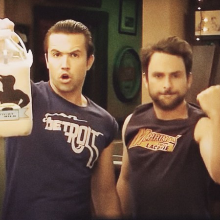 Mac and Charlie from "It's Always Sunny in Philadelphia" debuting their bodyguard drink Fight Milk