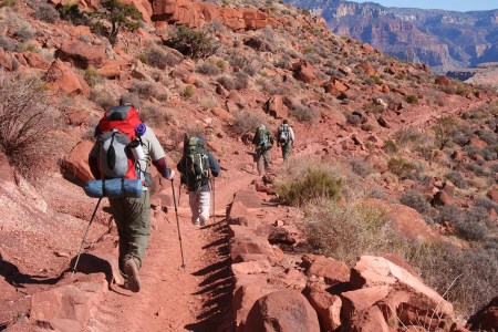 Hikers on a trail in the Grand Canyon