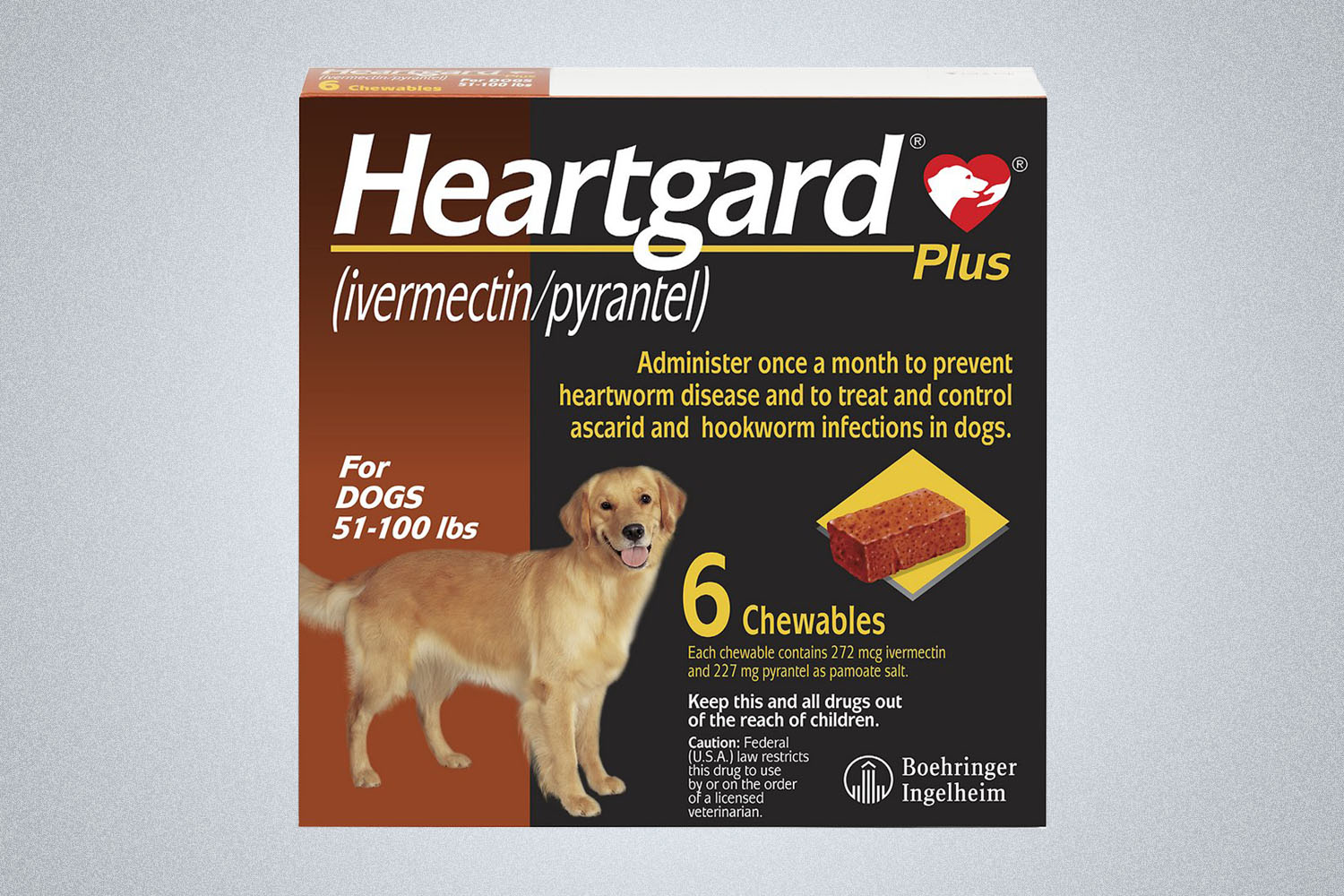 a box of Heartgard dog medicine on a grey background