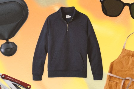 a collage of Huckberry Father's Day Shop items on a yellow-orange background