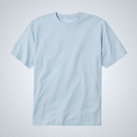 a light blue tee shirt from L.L. Bean on a grey background