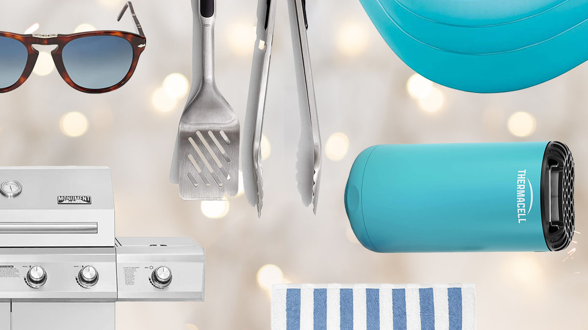 A collage of goods for the Fourth of July weekend from Amazon on a sparky background