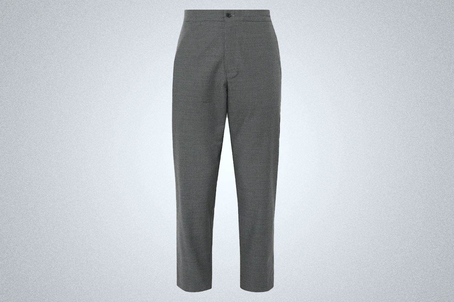 A pair of grey checked dress pants by Mr P. from Mr. Porter on a grey background