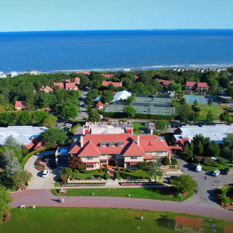 Aerial shot of Ocean Edge Resort and Golf Club in Brewster, Massachusetts