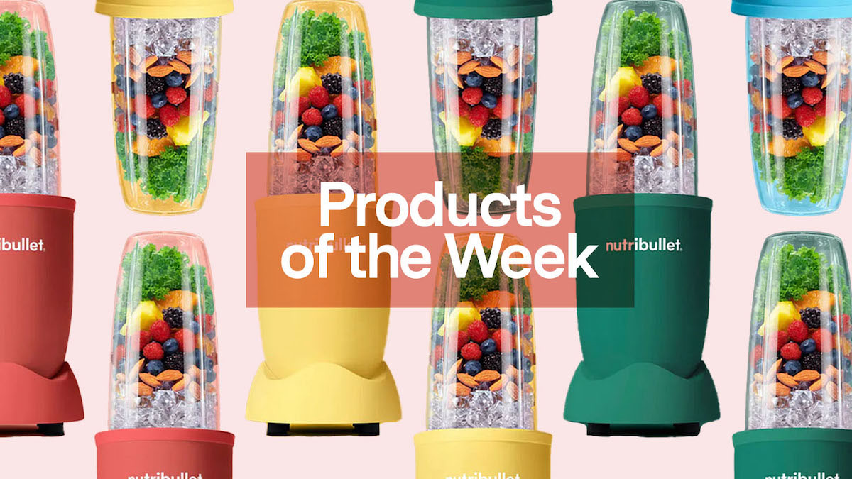 a collage of multi-colored blenders on a light pink background