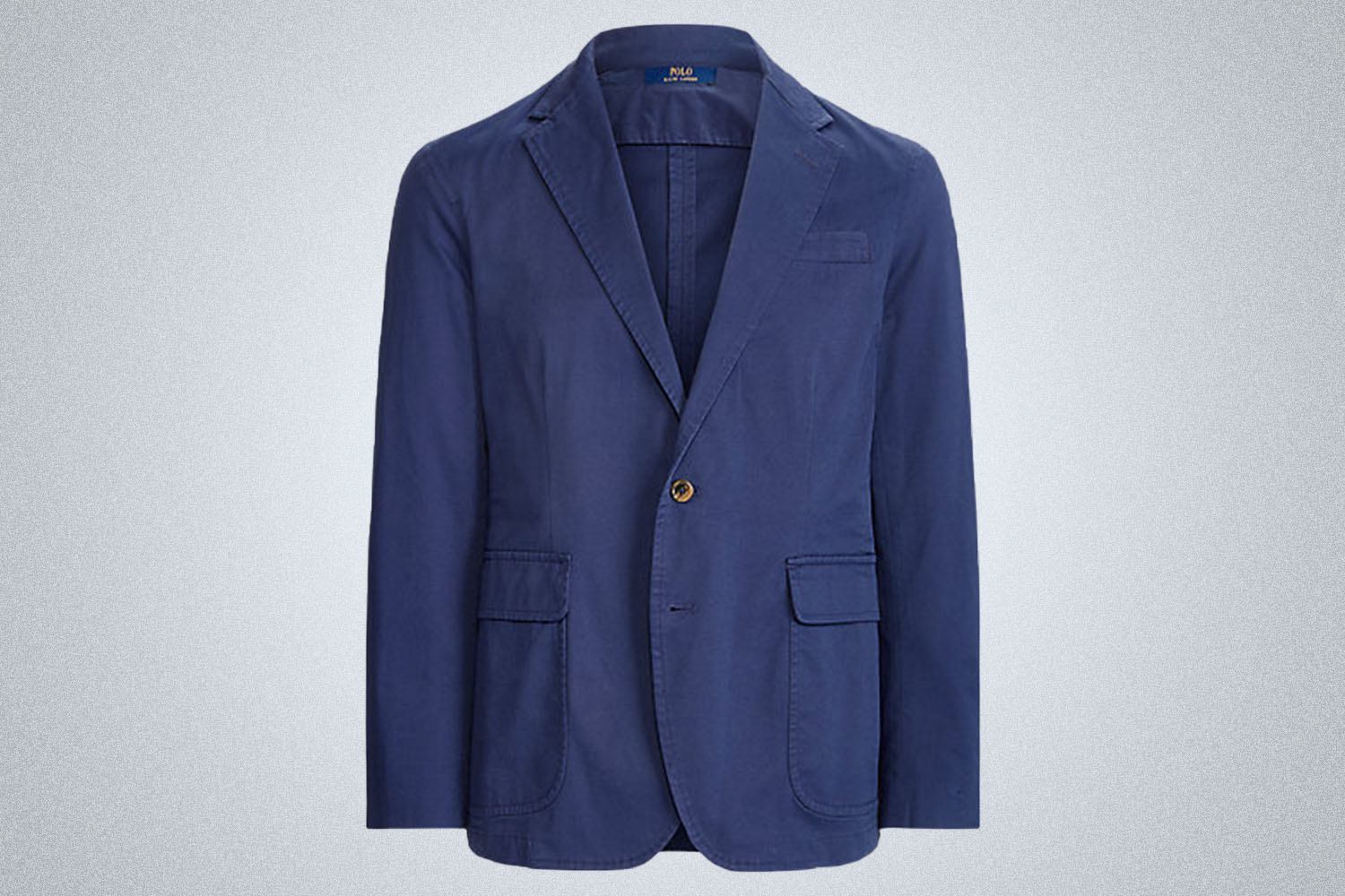 a blue chino blazer from Polo Ralph Lauren on grey background