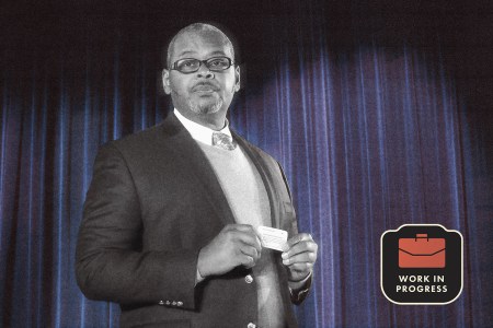 Ron Simons, the Broadway and movie producer of SimonSays Entertainment, standing in front of a curtain. We spoke with him ahead of the 75th Annual Tony Awards in 2022 to talk about the racial reckoning on Broadway, his groundbreaking plays and the future of Black artists in the theater.