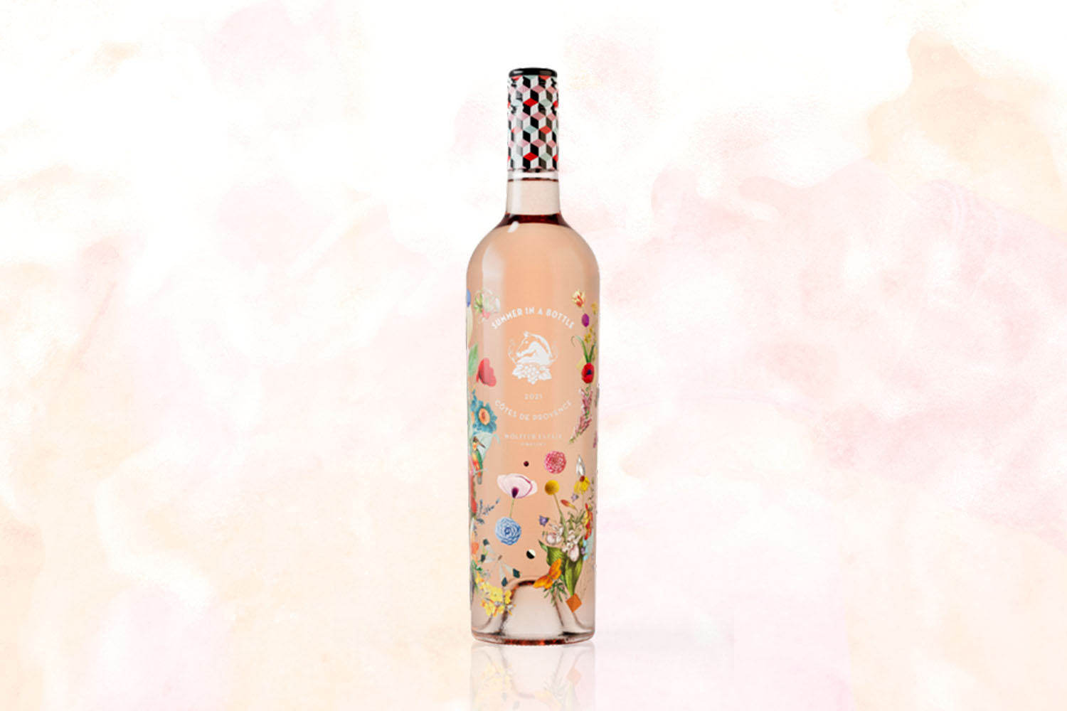 Summer in a Bottle Rosé on a pale pink background