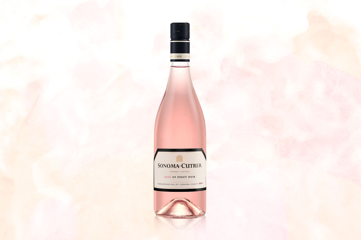 A bottle of Sonoma Cutrer Rosé on a pale pink background