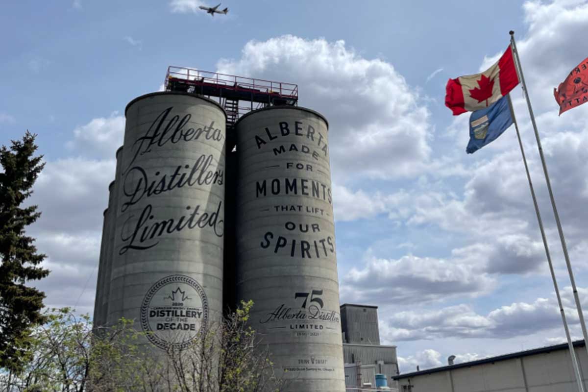 The outside of Alberta Distillers, an award-winning distillery outside of Calgary