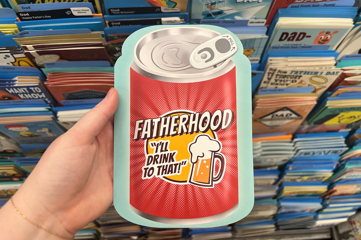 Father's Day card in the shape of a beer can