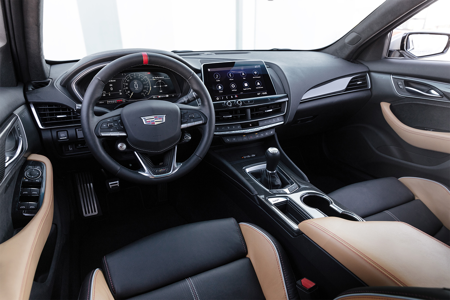 The interior of the 2022 Cadillac CT5-V Blackwing with a manual transmission
