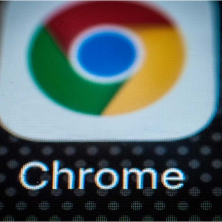 The Chrome browser app for mobile devices is seen on the screen of a portable device on December 6, 2017. The desktop Chrome may need to be updated due to security issues.