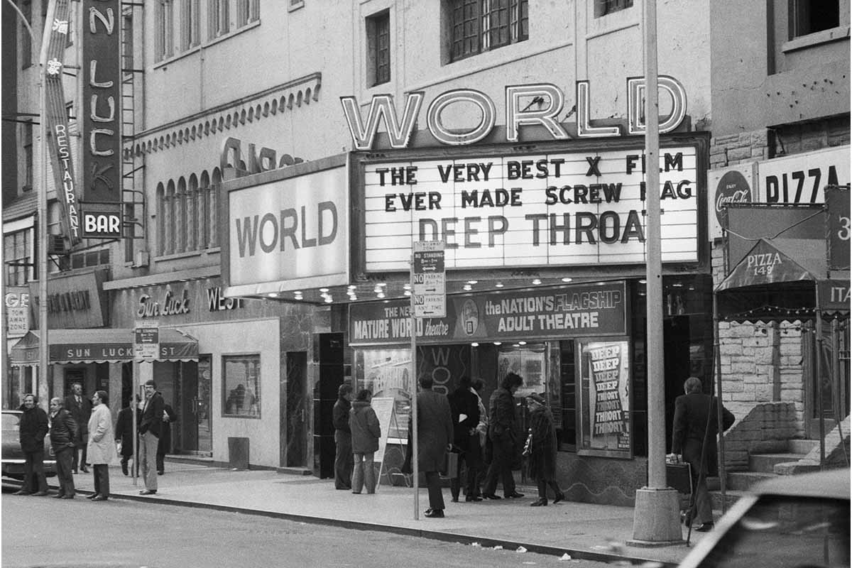 New York, New York-Marquee of The New Mature World Theatre which is showing the porno-film, "Deep Throat." West 49th Street.
