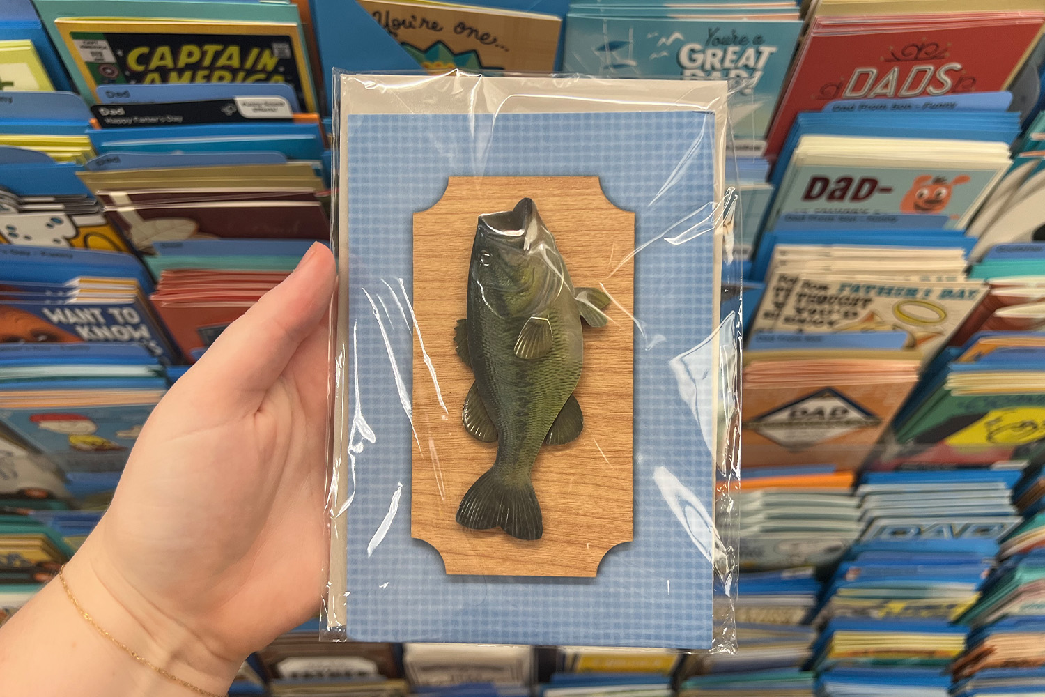Card with a fish mounted on a plaque
