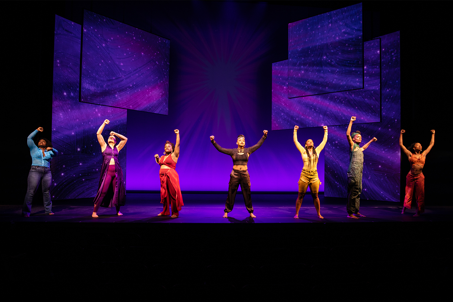 The Broadway cast of "For Colored Girls" on stage at the Booth Theatre in 2022