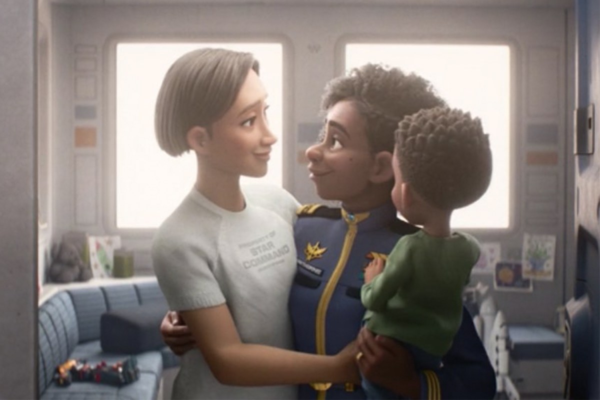 A couple of astronauts in Pixar's "Toy Story" prequel "Lightyear." A brief same-sex kiss has caused controversy at an Oklahoma movie theater.