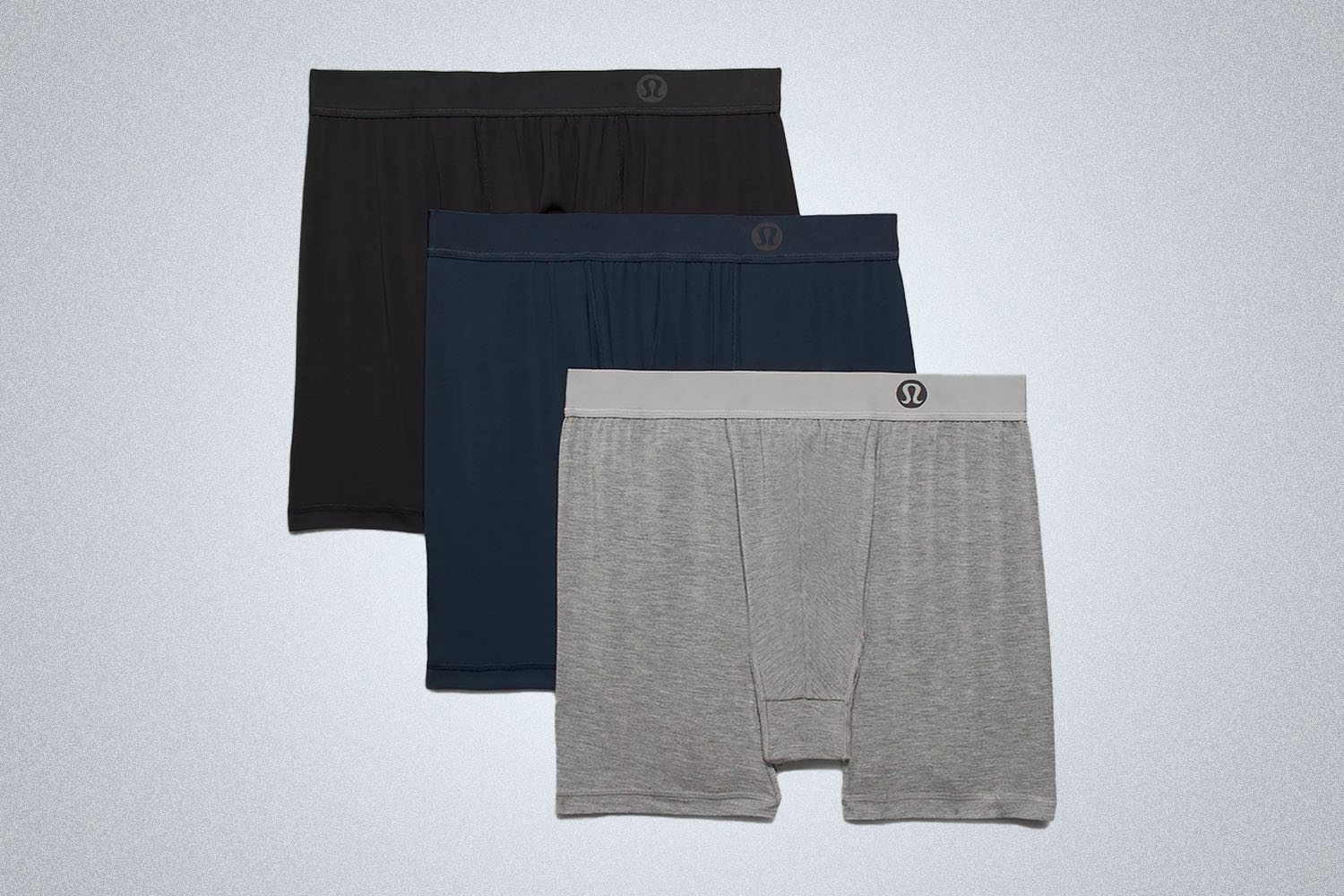 three boxers from lululemon on a grey background