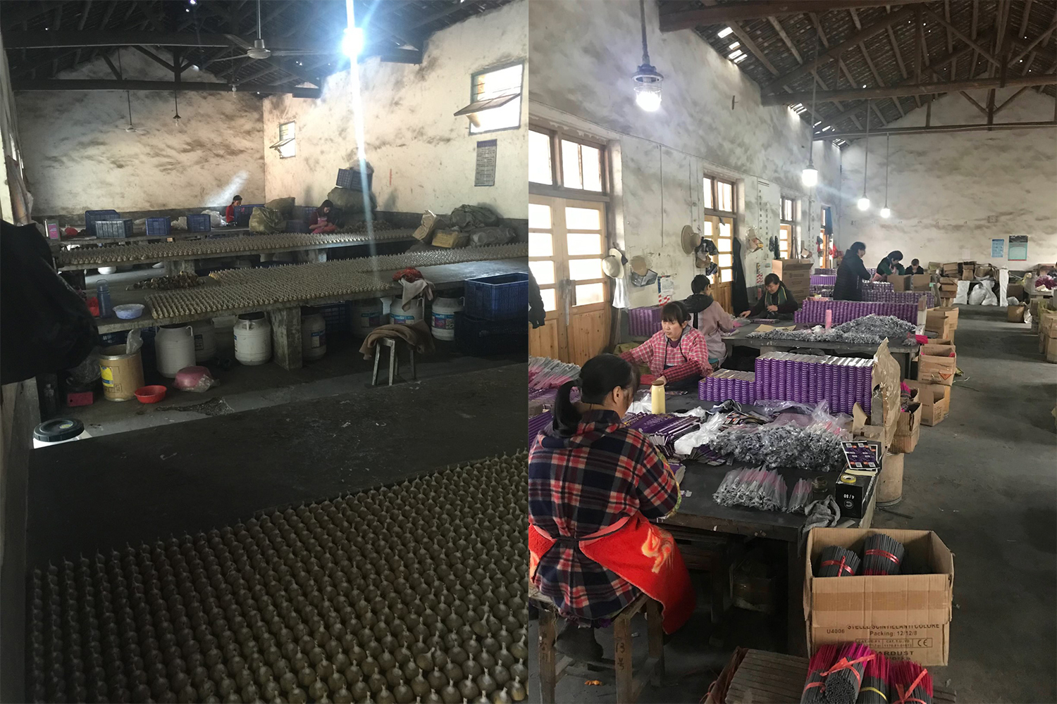 Chinese workers making fireworks for Phantom Fireworks by hand in rural China