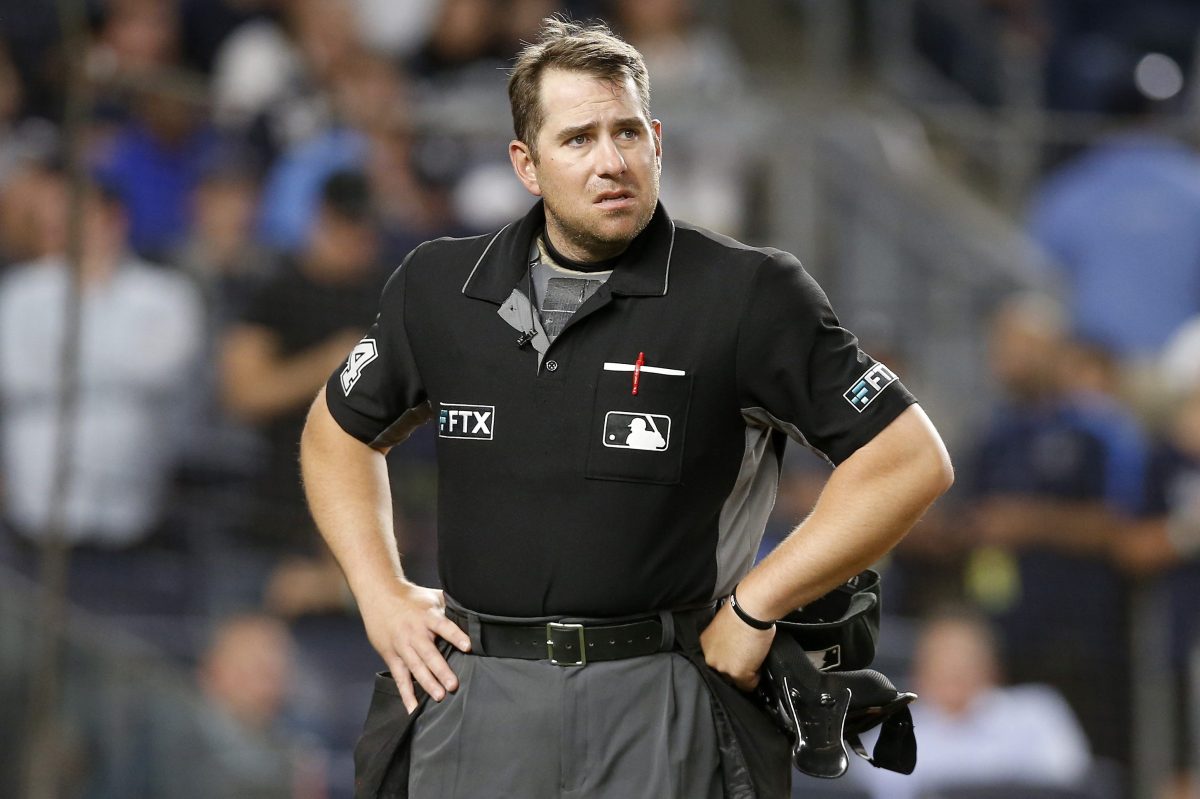 Home plate umpire John Libka during a game between the Yankees and Astros