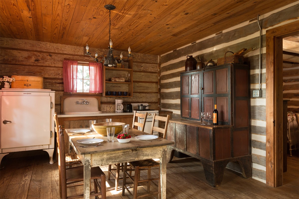 Interior of a cabin at BlissWood Bed and Breakfast Ranch in Cat Spring, Texas