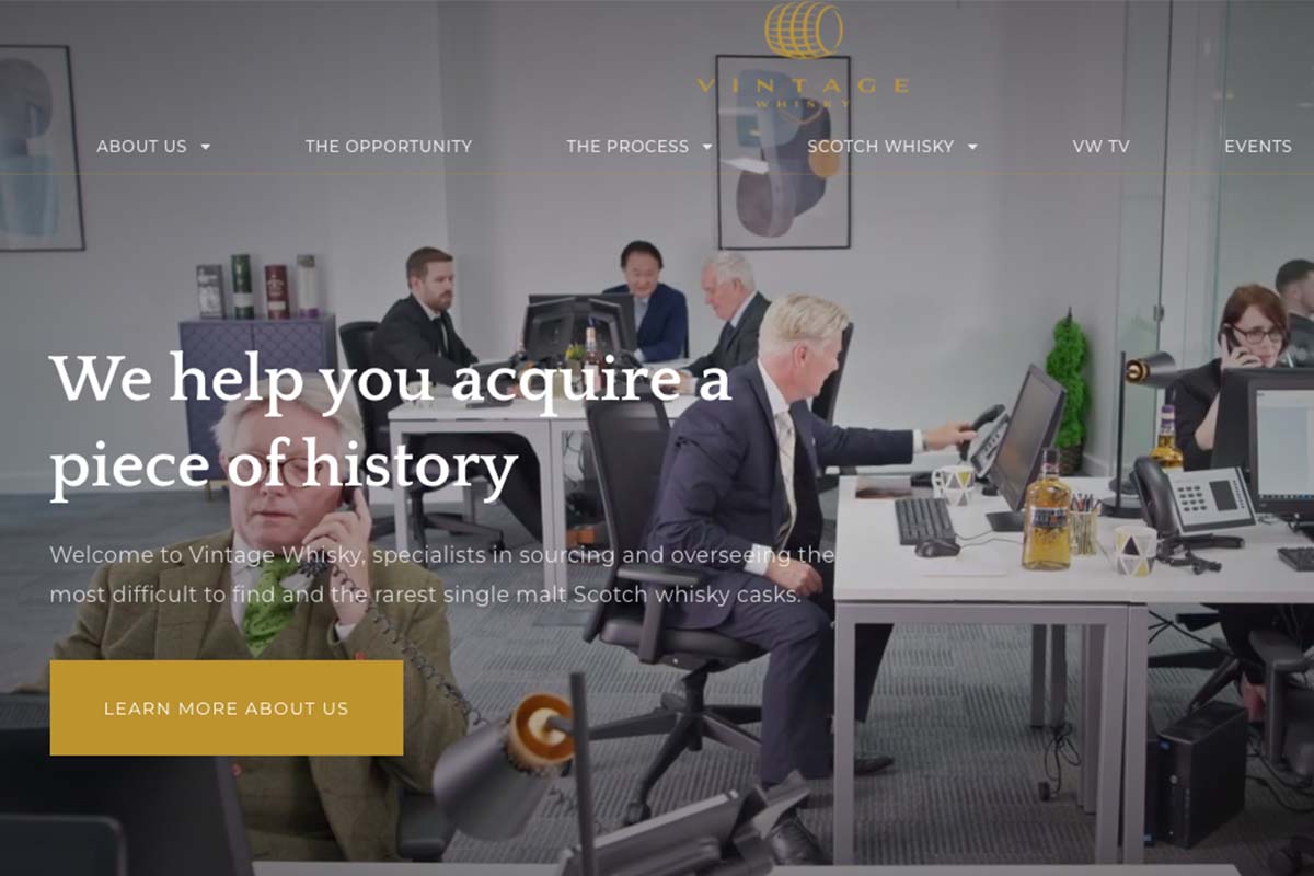 The homepage for Vintage Whisky, one of three British companies in the midst of an investigation