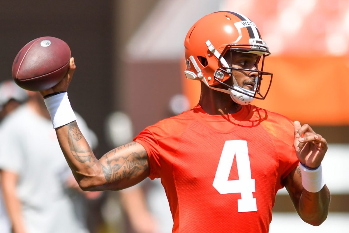 Deshaun Watson throws a pass during mandatory minicamp for the Browns