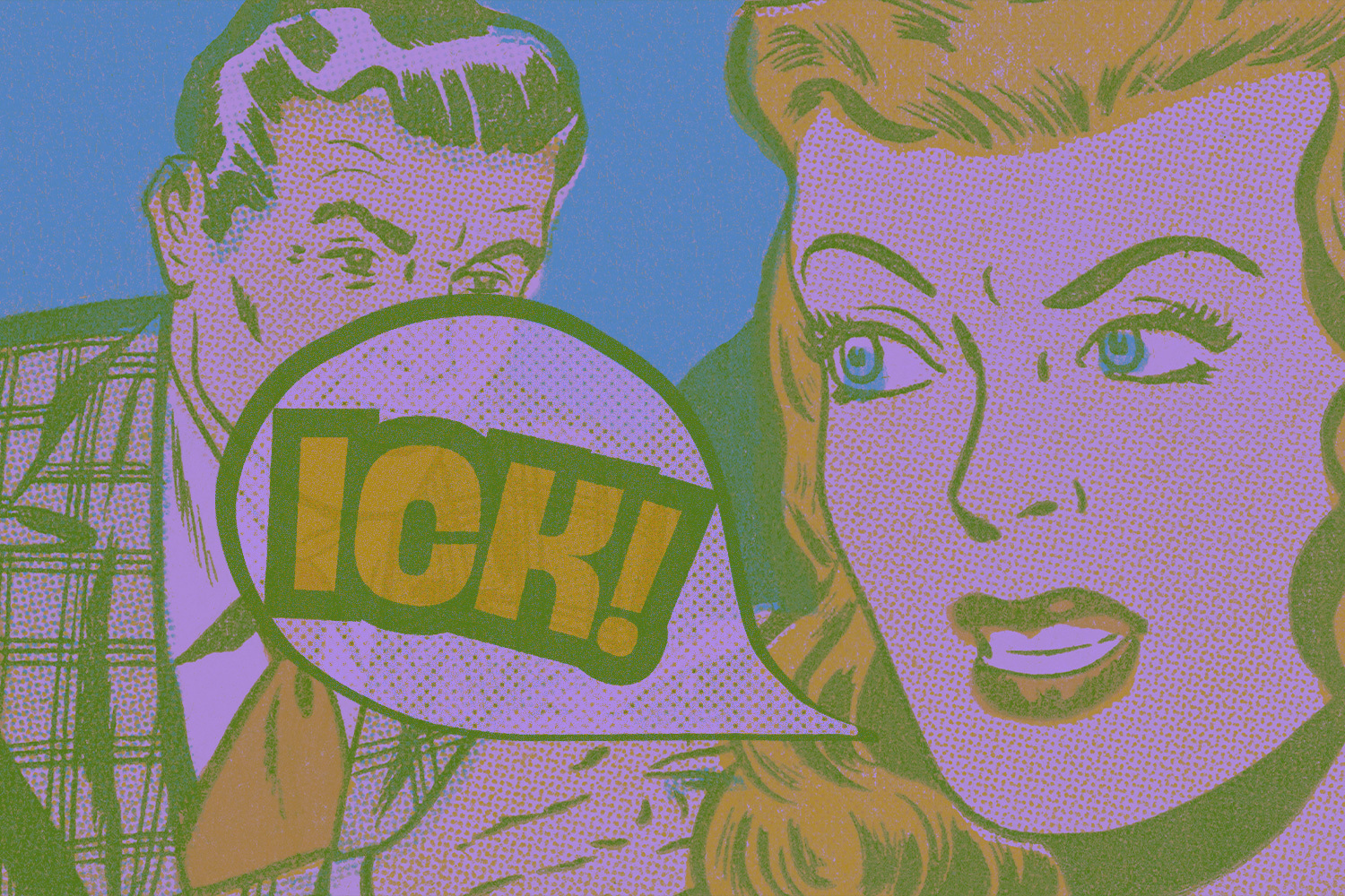 A retro cartoon with a woman saying ICK!