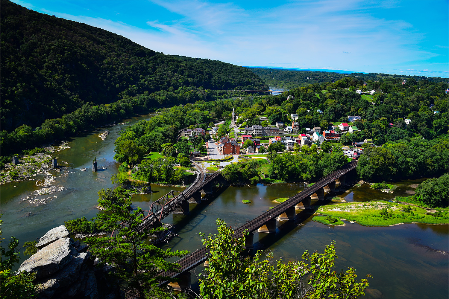 Historic town of Harpers Ferry West Virginia viewed from Maryland Heights