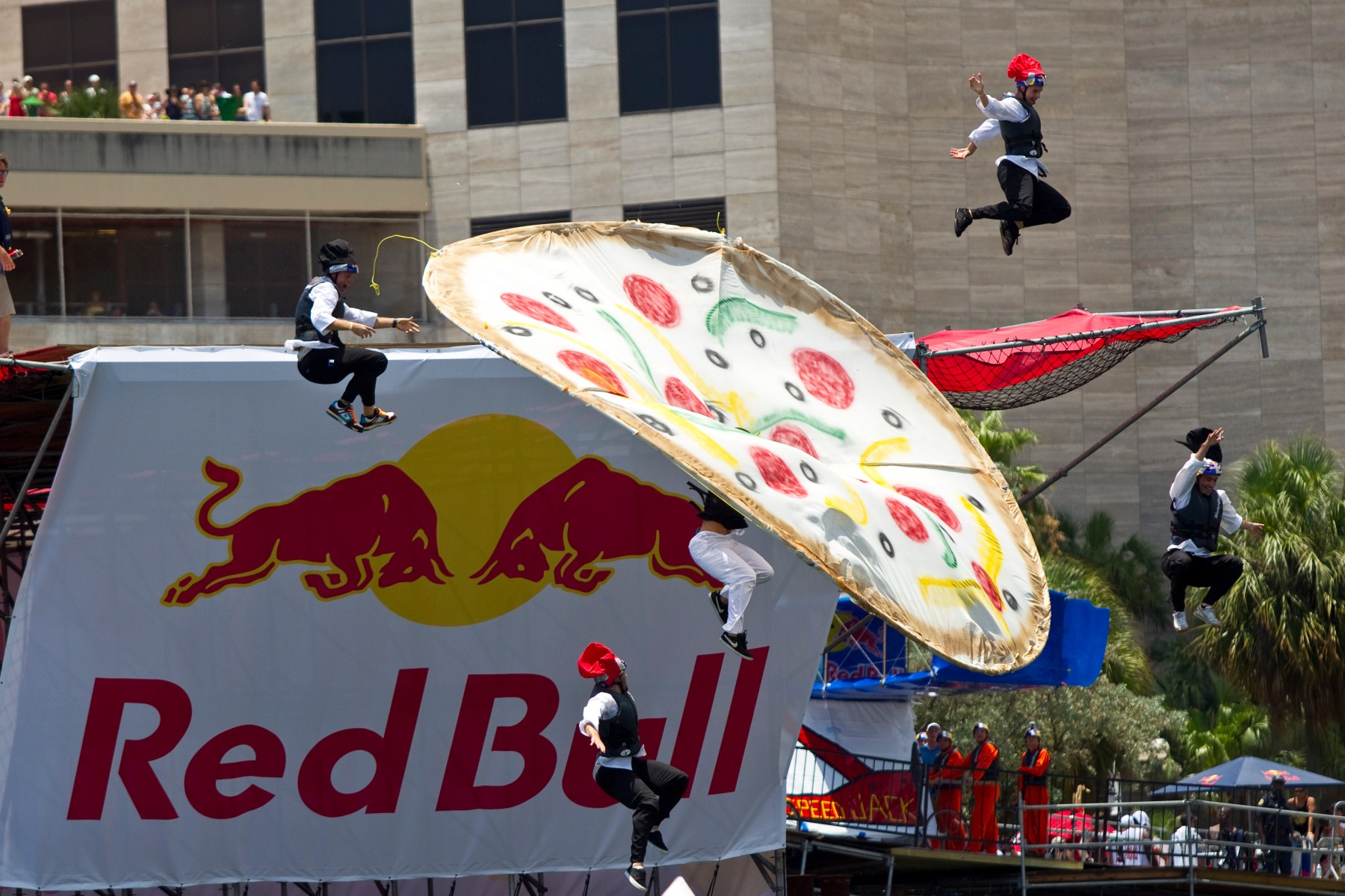 This flying pizza airplane, Toss Pizza, from Team Save Salad made it just off the ramp’s edge in 2010 in Miami.