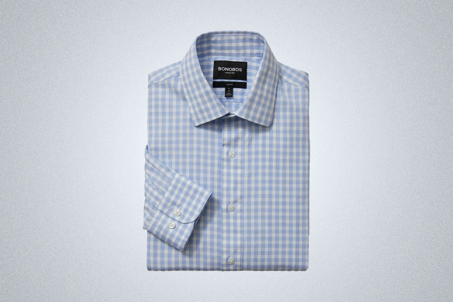 a blue checked shirt from Bonobos on a grey background