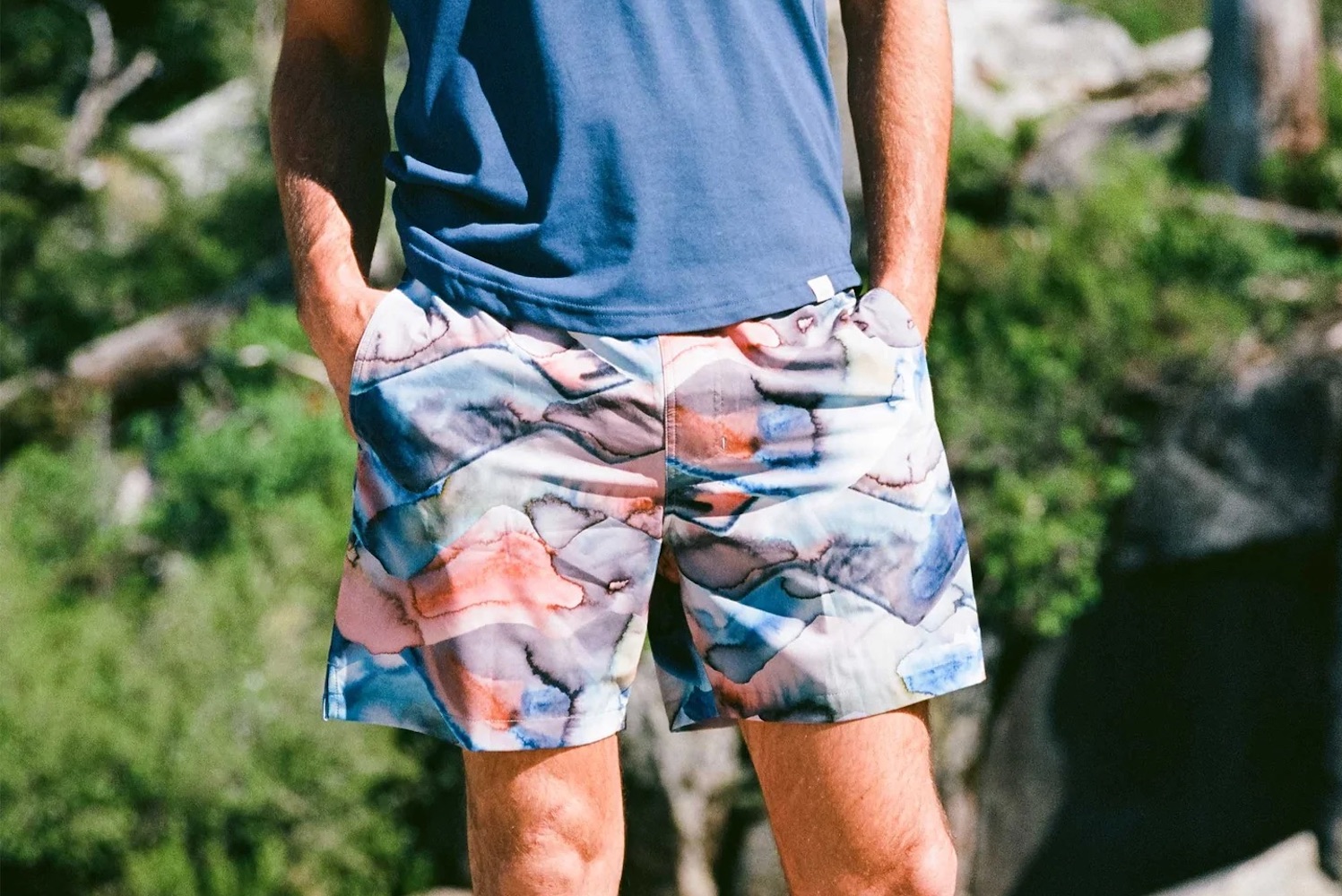 a model in a pair of Myles Apparel Catalina Swim Trunks