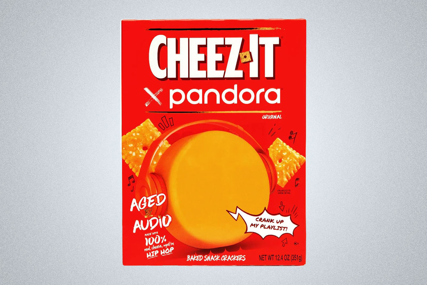 a box of CheezIts Sonically Aged Cheddar Cracker on a grey background