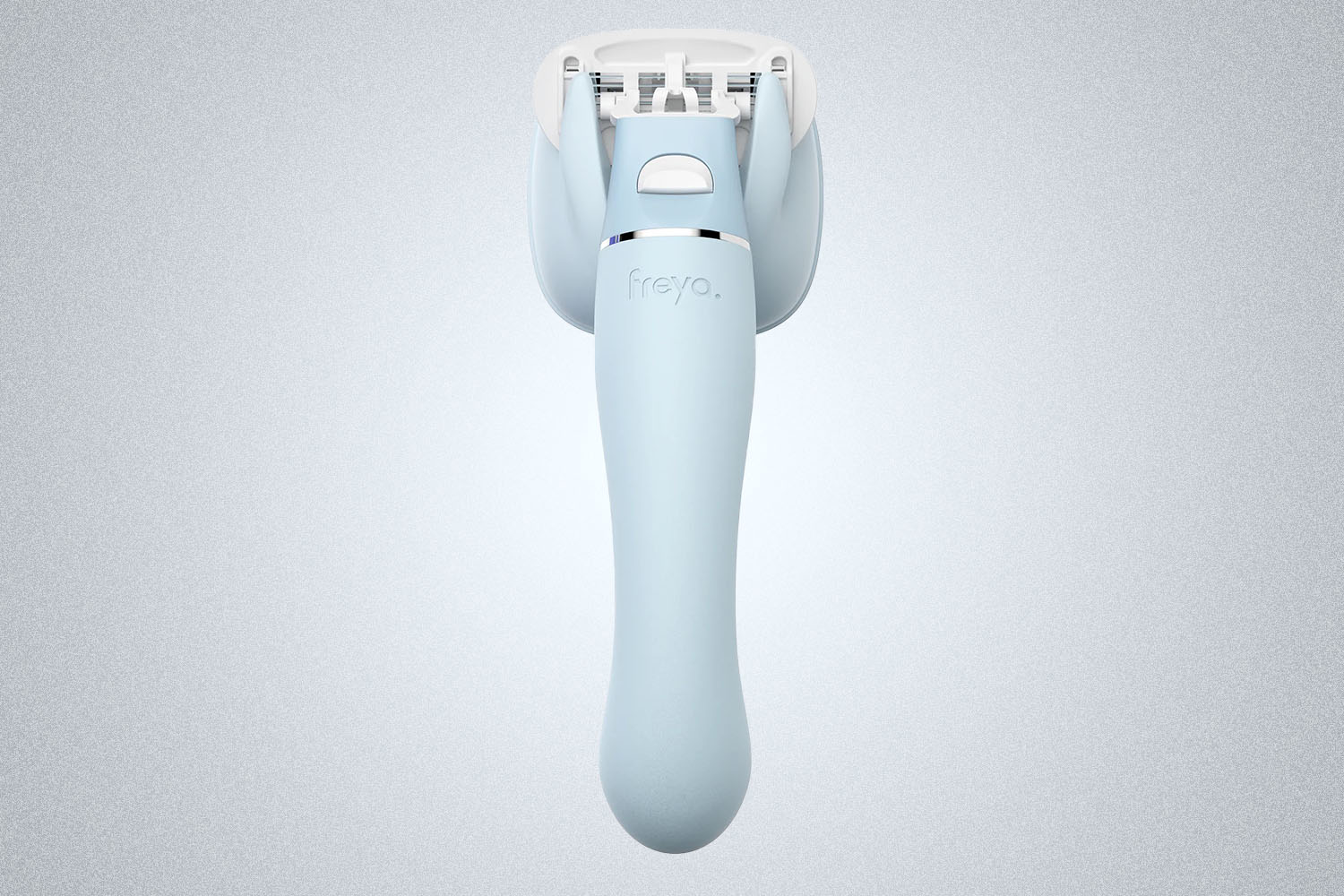 a blue razor/vibrator from Freya on a grey background