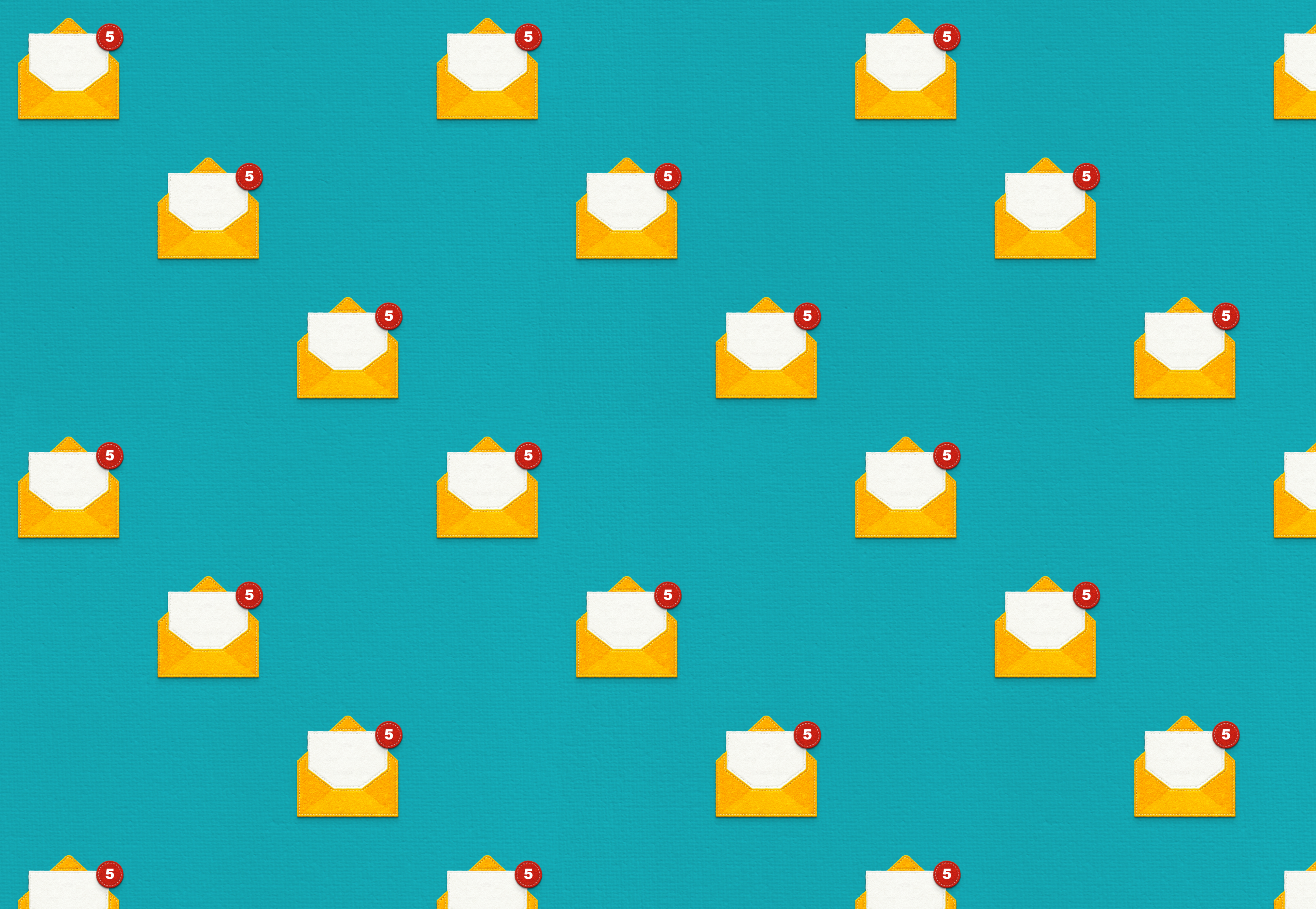 Yellow envelopes with letters covered in red notifications symbols against a blue background.