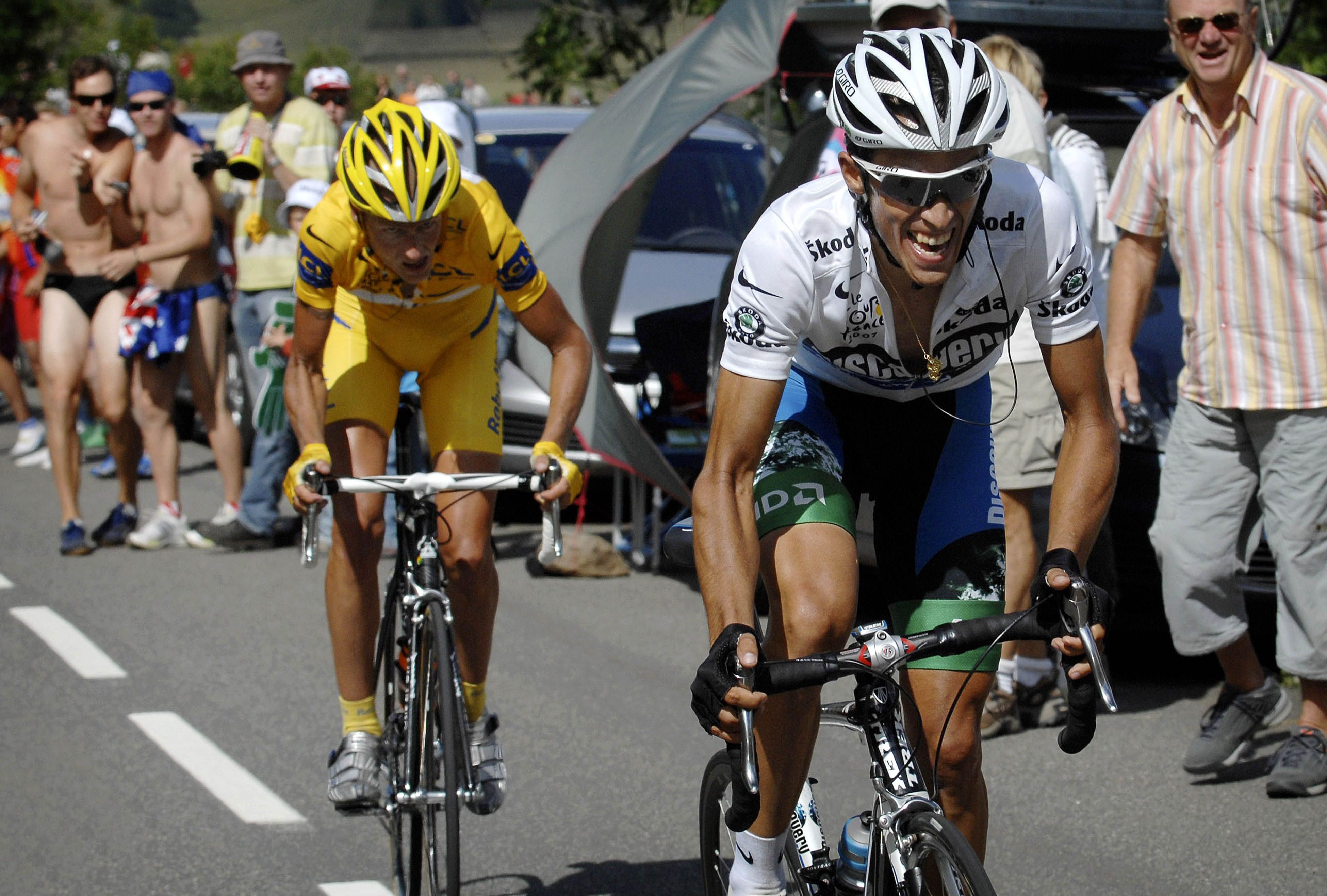 Alberto Contador attacking in the 2007 Tour de France